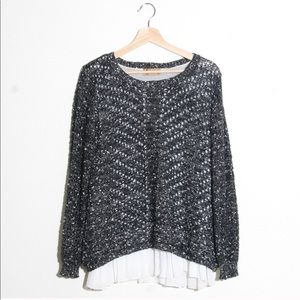 LF black and white ruffle layered sweater